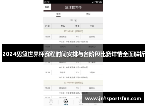 2024男篮世界杯赛程时间安排与各阶段比赛详情全面解析